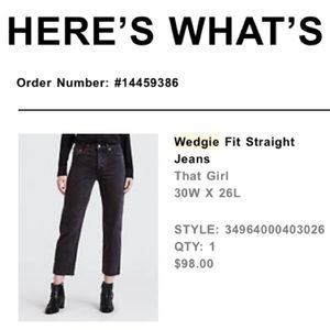 Levi’s Wedgie Fit Straight Black Denim Jeans 30Wx26L